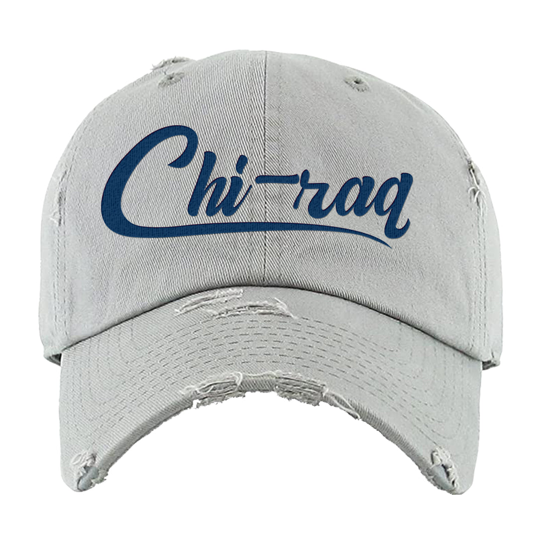 True Blue Low 1s Distressed Dad Hat | Chiraq, Light Gray