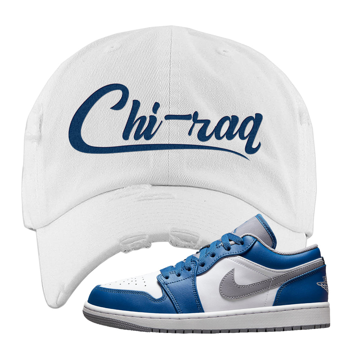 True Blue Low 1s Distressed Dad Hat | Chiraq, White