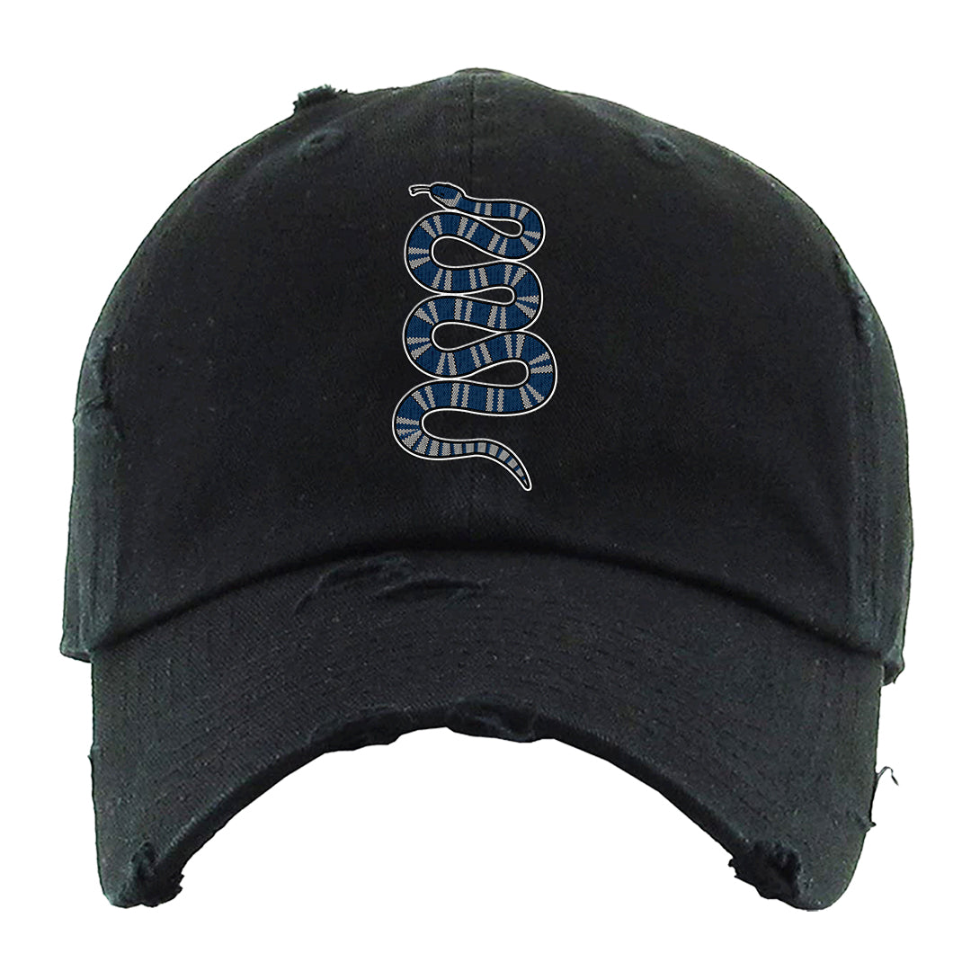 True Blue Low 1s Distressed Dad Hat | Coiled Snake, Black