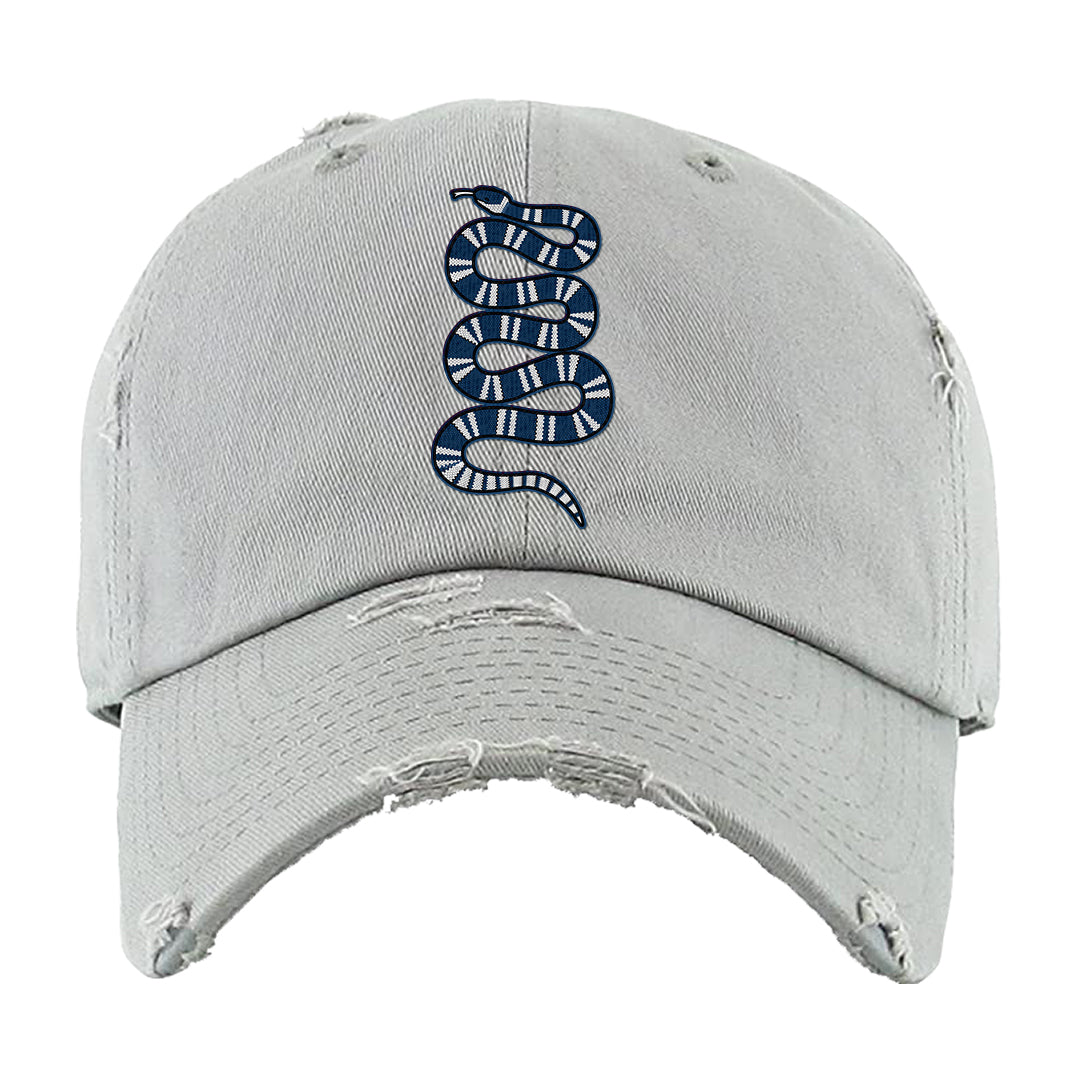 True Blue Low 1s Distressed Dad Hat | Coiled Snake, Light Gray