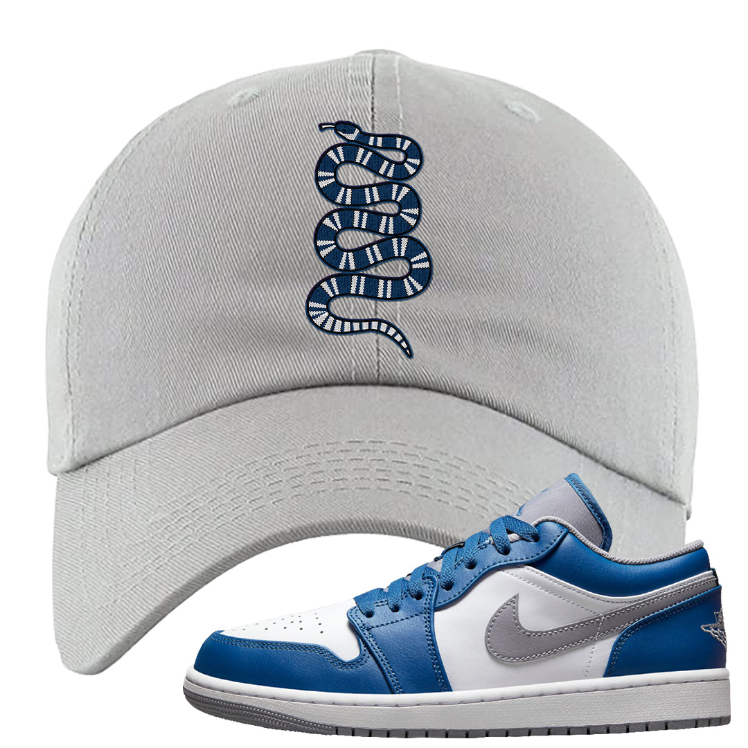 True Blue Low 1s Dad Hat | Coiled Snake, Light Gray
