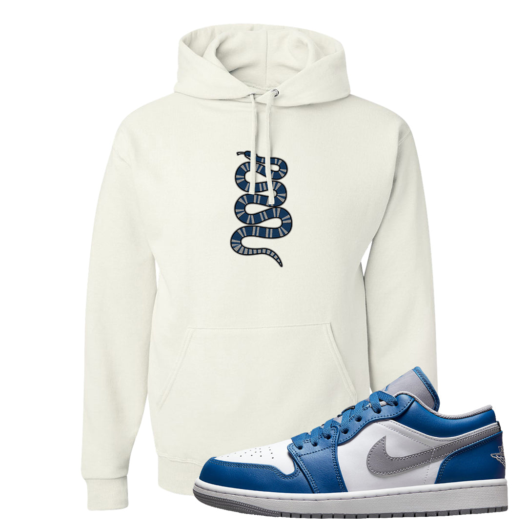 True Blue Low 1s Hoodie | Coiled Snake, White