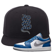True Blue Low 1s Snapback Hat | Coiled Snake, Black