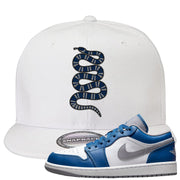 True Blue Low 1s Snapback Hat | Coiled Snake, White