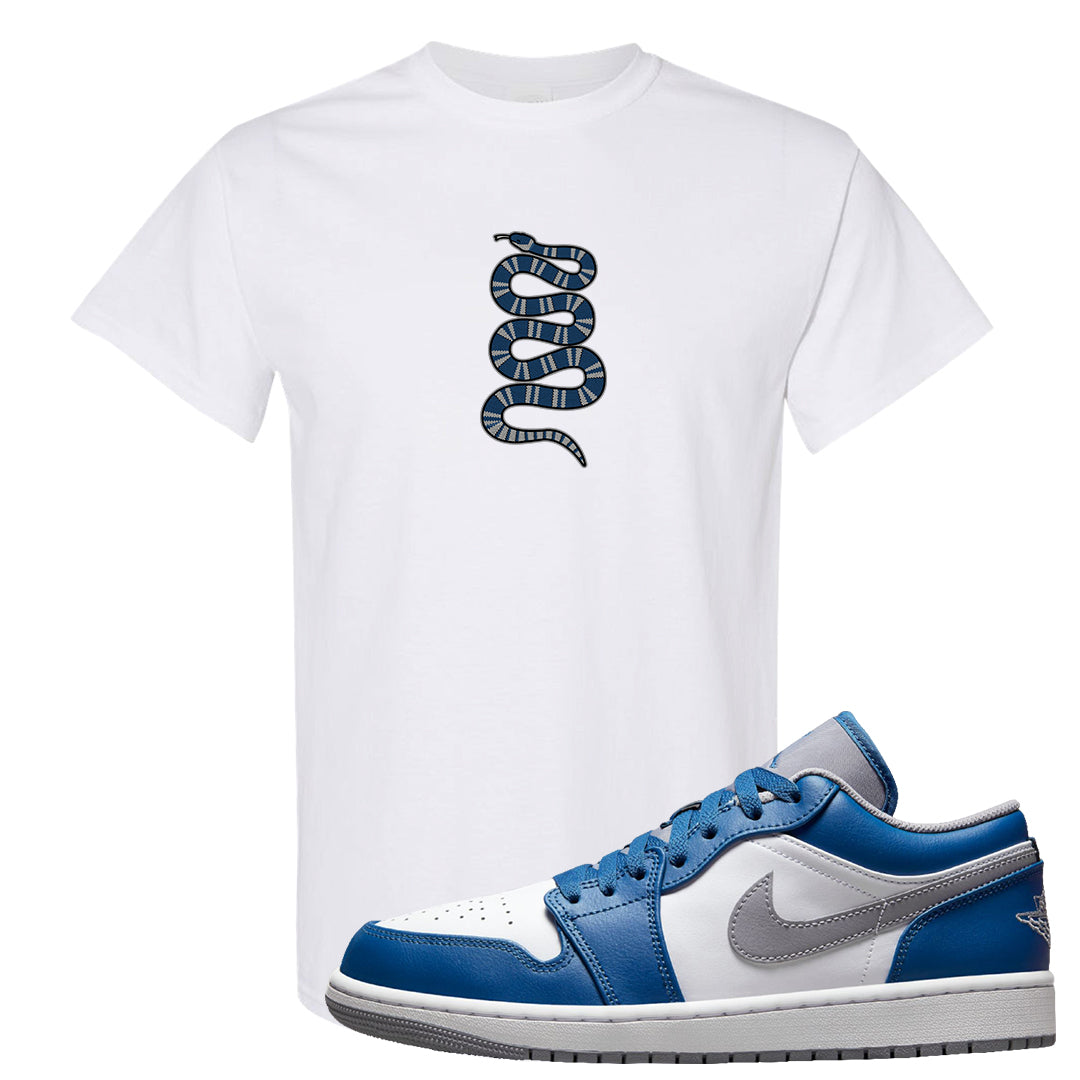 True Blue Low 1s T Shirt | Coiled Snake, White