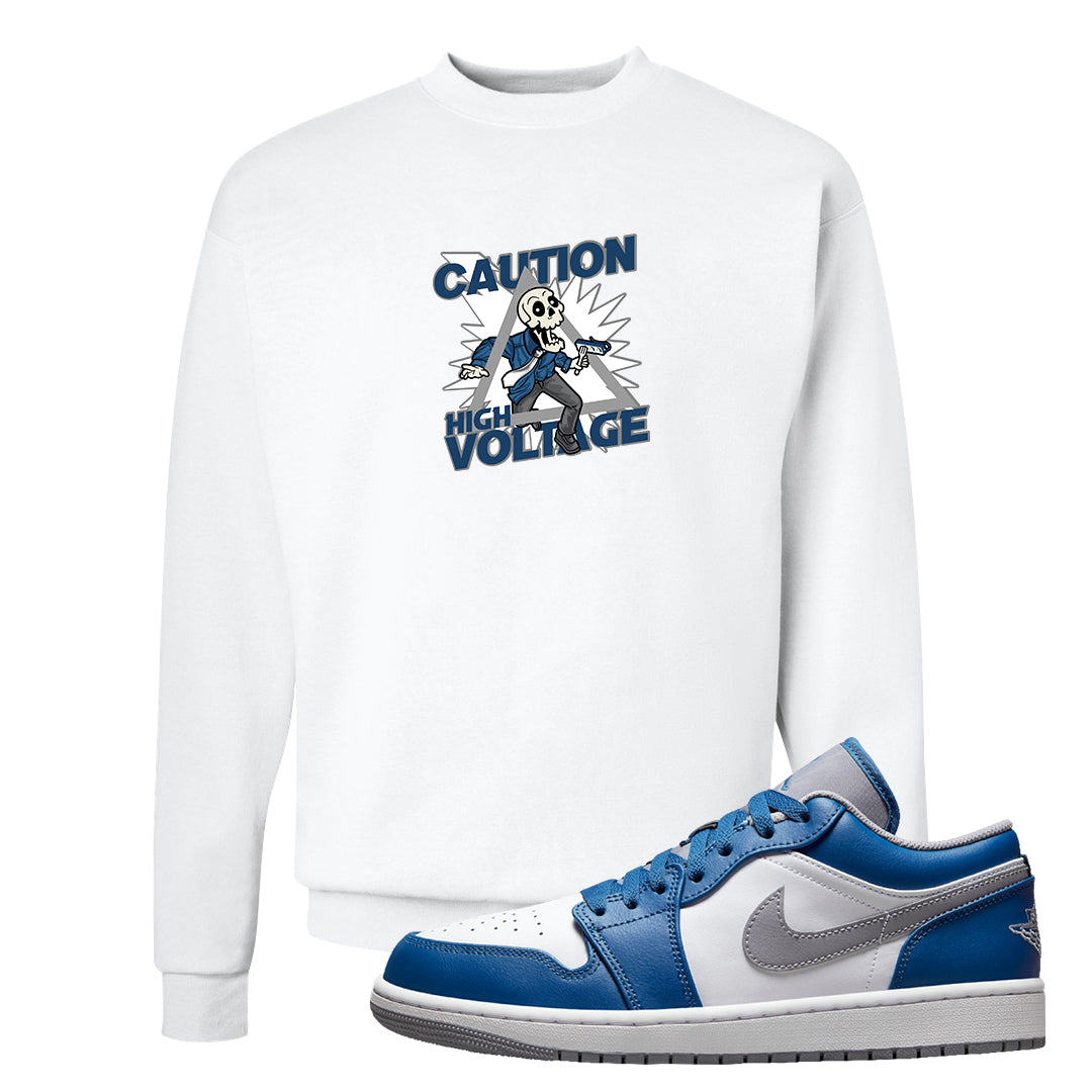 True Blue Low 1s Crewneck Sweatshirt | Caution High Voltage, White