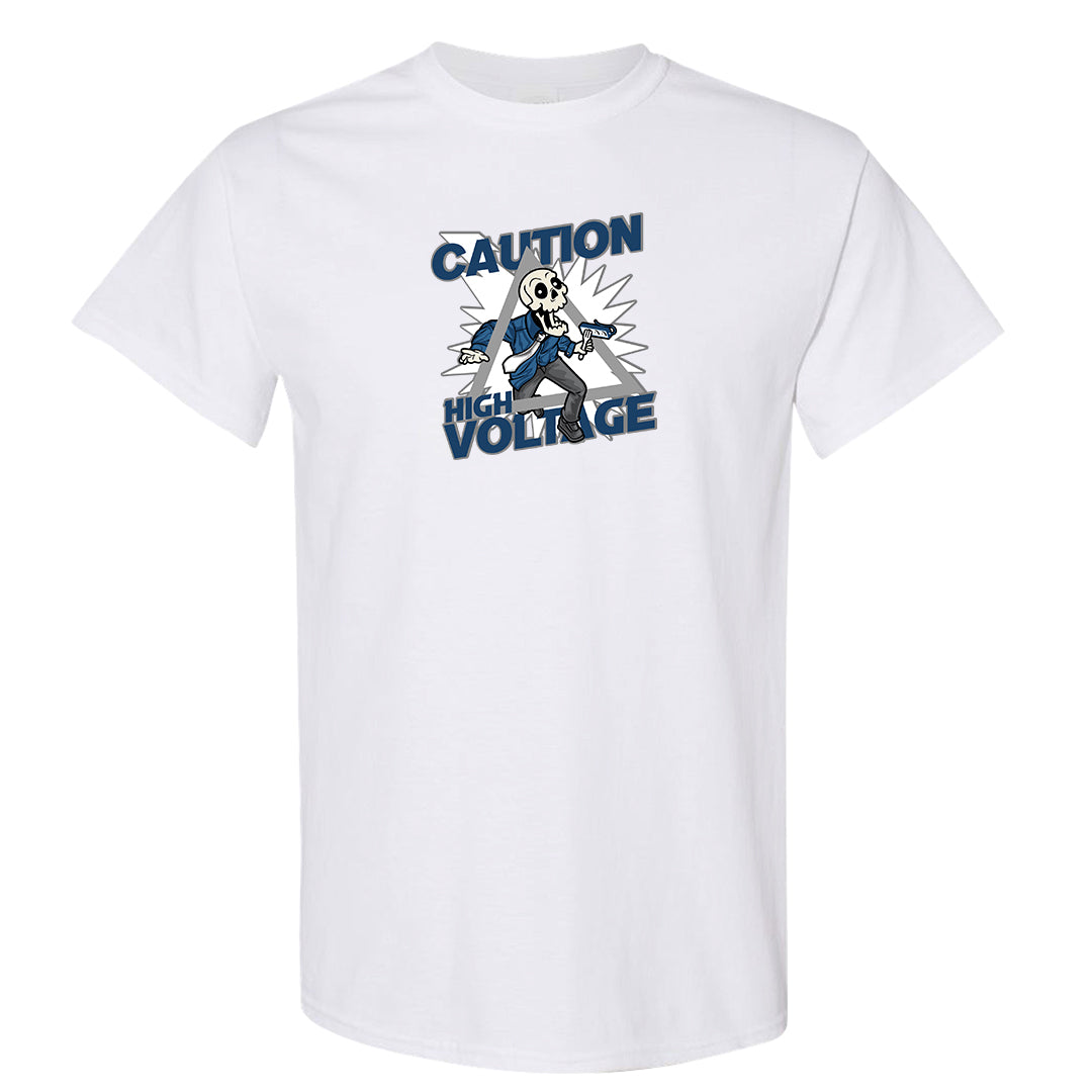 True Blue Low 1s T Shirt | Caution High Voltage, White