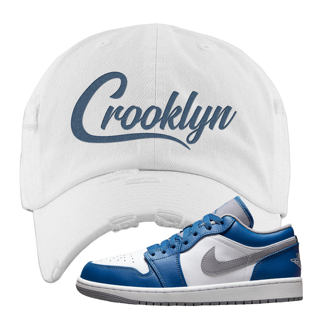 True Blue Low 1s Distressed Dad Hat | Crooklyn, White