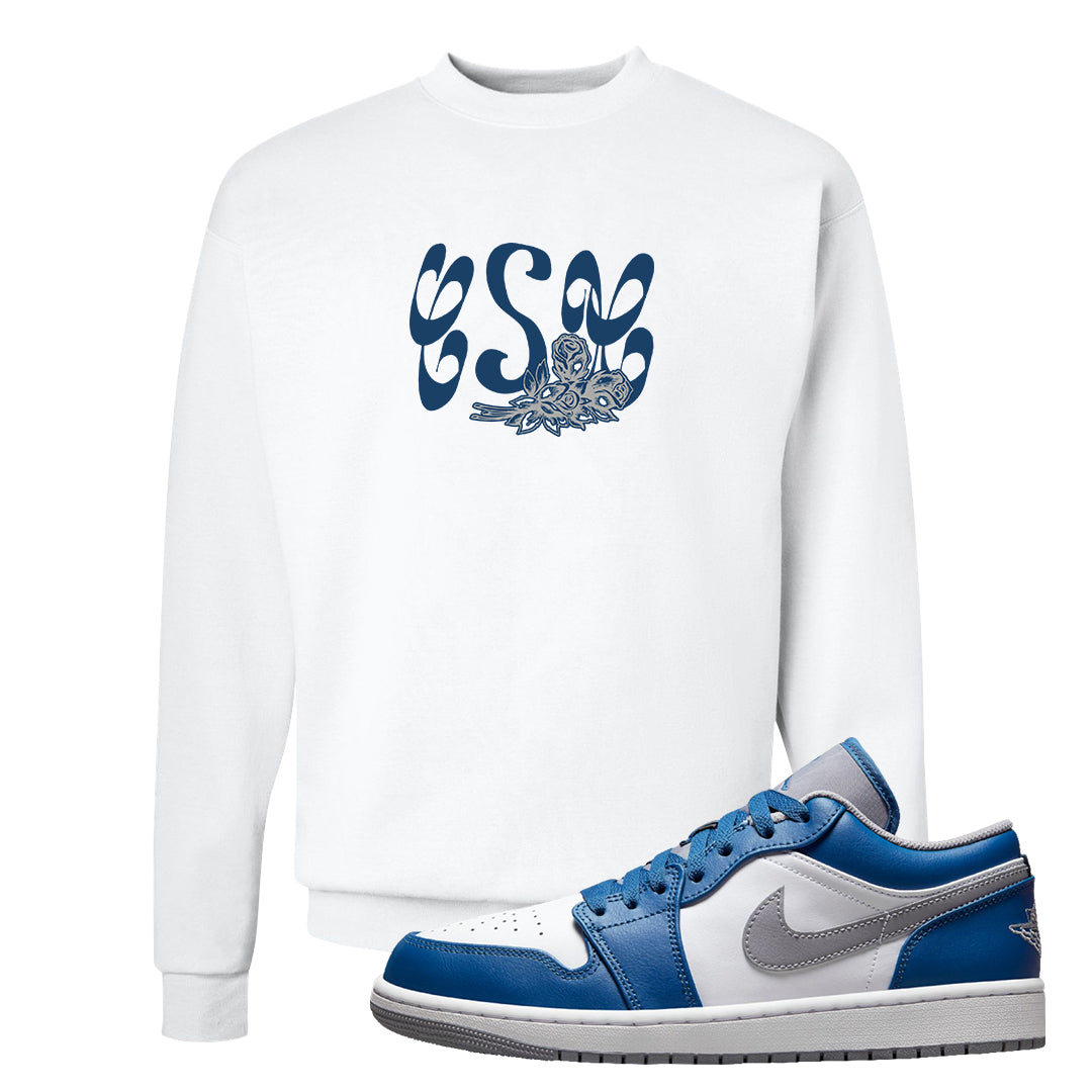 True Blue Low 1s Crewneck Sweatshirt | Certified Sneakerhead, White