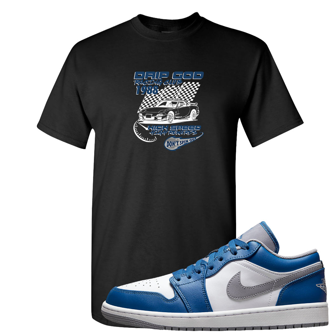 True Blue Low 1s T Shirt | Drip God Racing Club, Black
