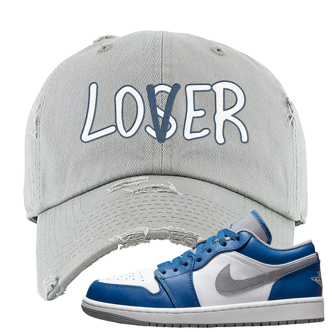 True Blue Low 1s Distressed Dad Hat | Lover, Light Gray