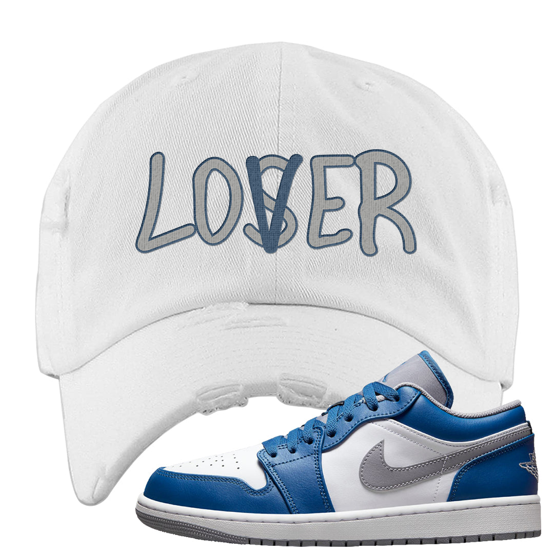 True Blue Low 1s Distressed Dad Hat | Lover, White