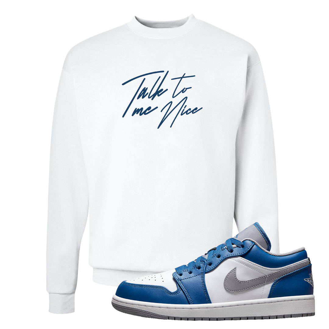 True Blue Low 1s Crewneck Sweatshirt | Talk To Me Nice, White
