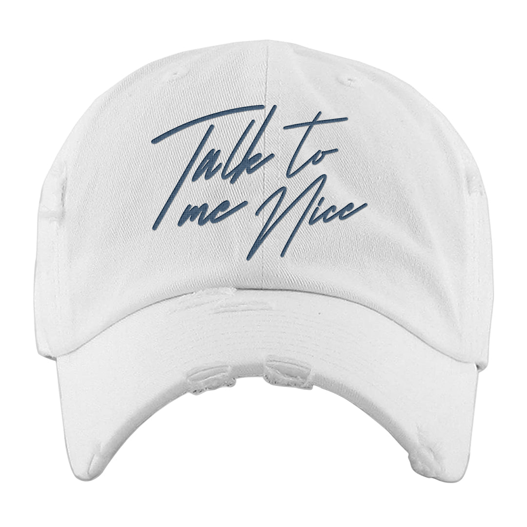 True Blue Low 1s Distressed Dad Hat | Talk To Me Nice, White