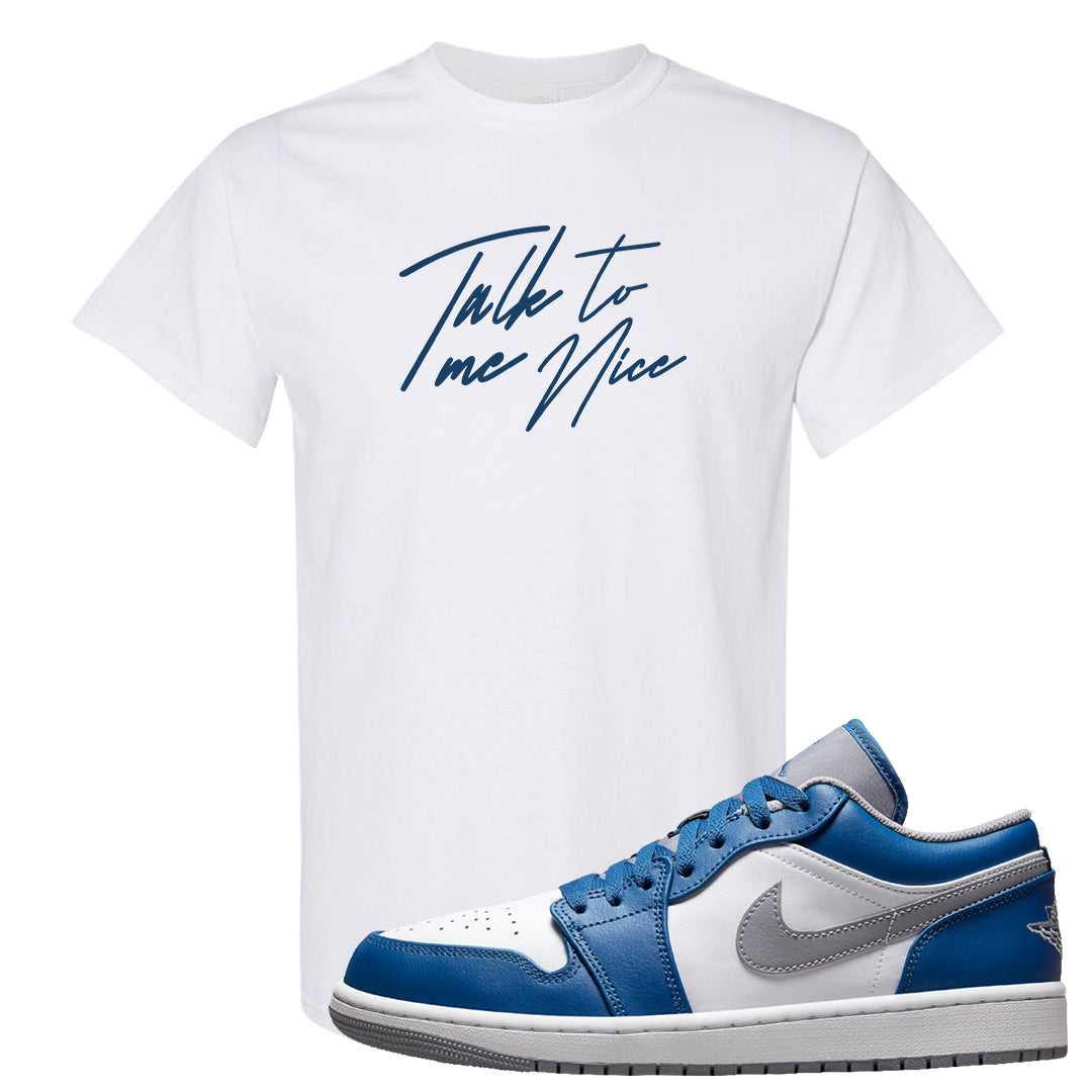 True Blue Low 1s T Shirt | Talk To Me Nice, White
