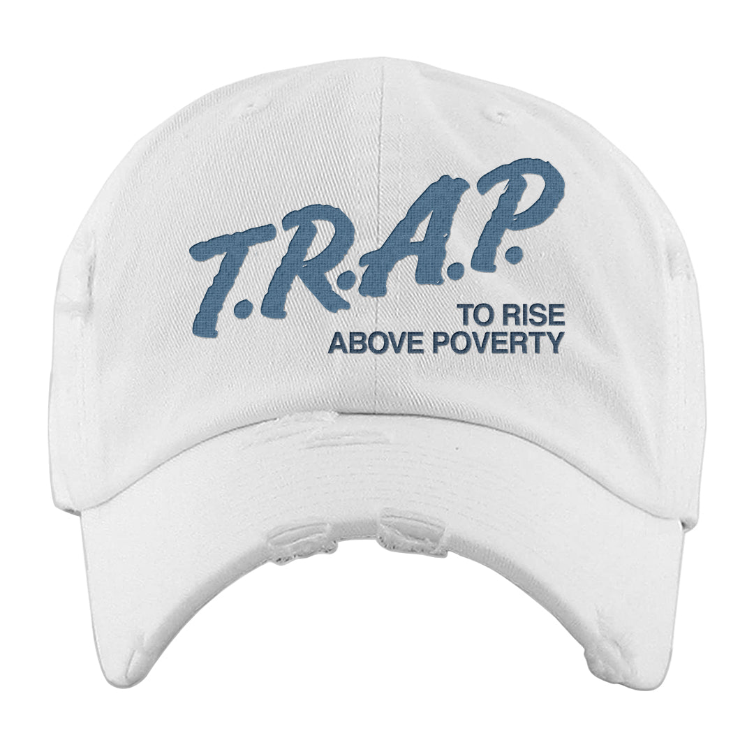 True Blue Low 1s Distressed Dad Hat | Trap To Rise Above Poverty, White