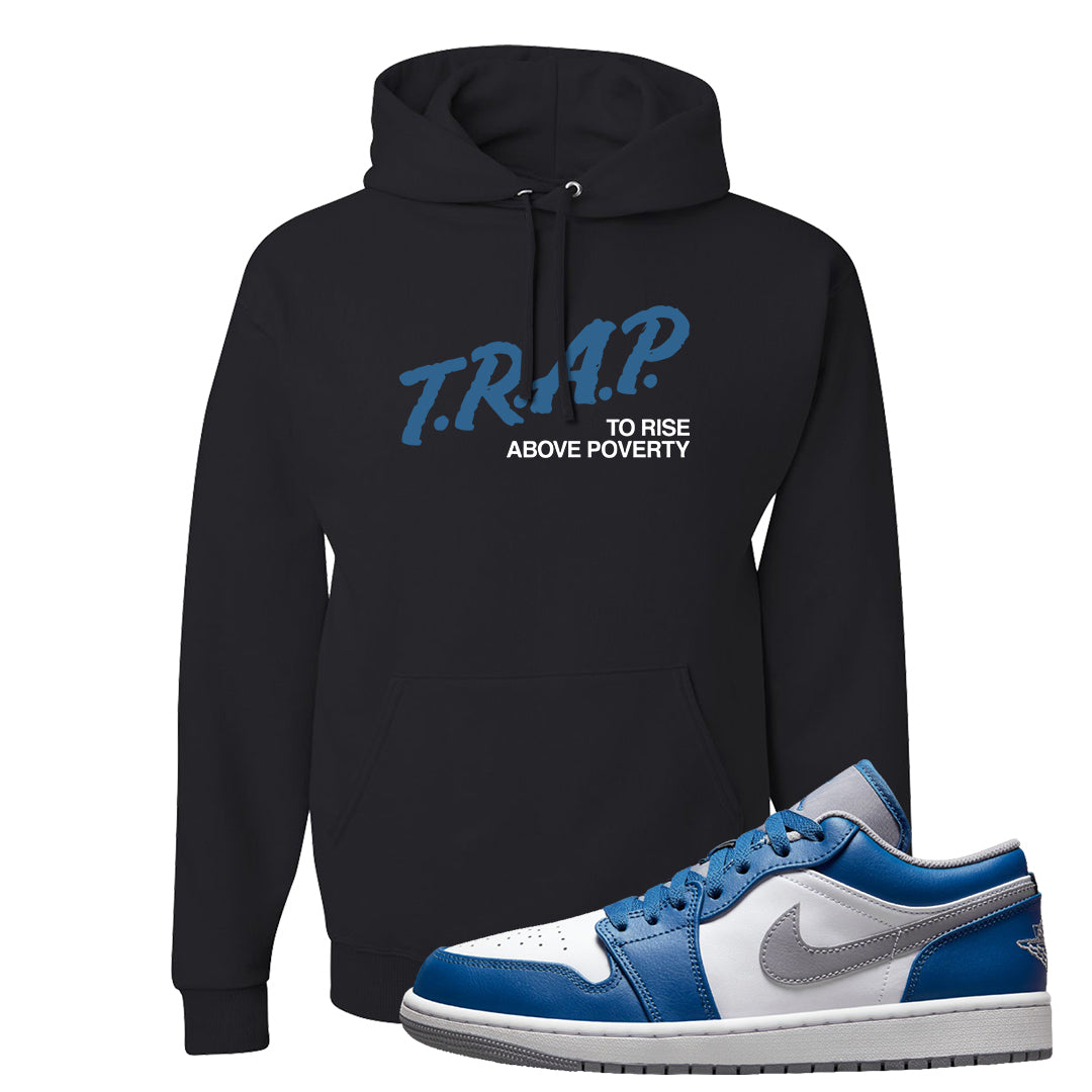 True Blue Low 1s Hoodie | Trap To Rise Above Poverty, Black