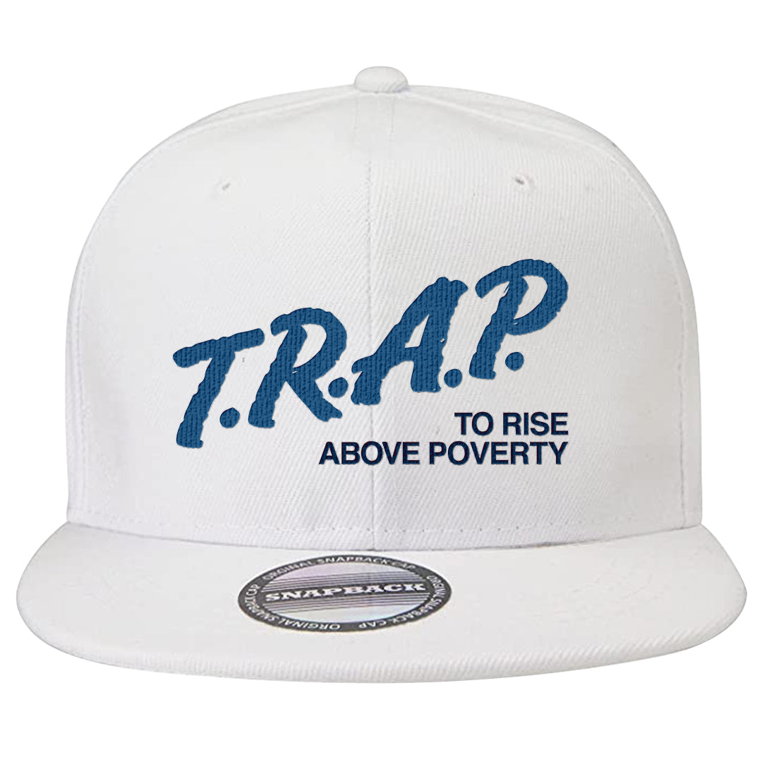 True Blue Low 1s Snapback Hat | Trap To Rise Above Poverty, White