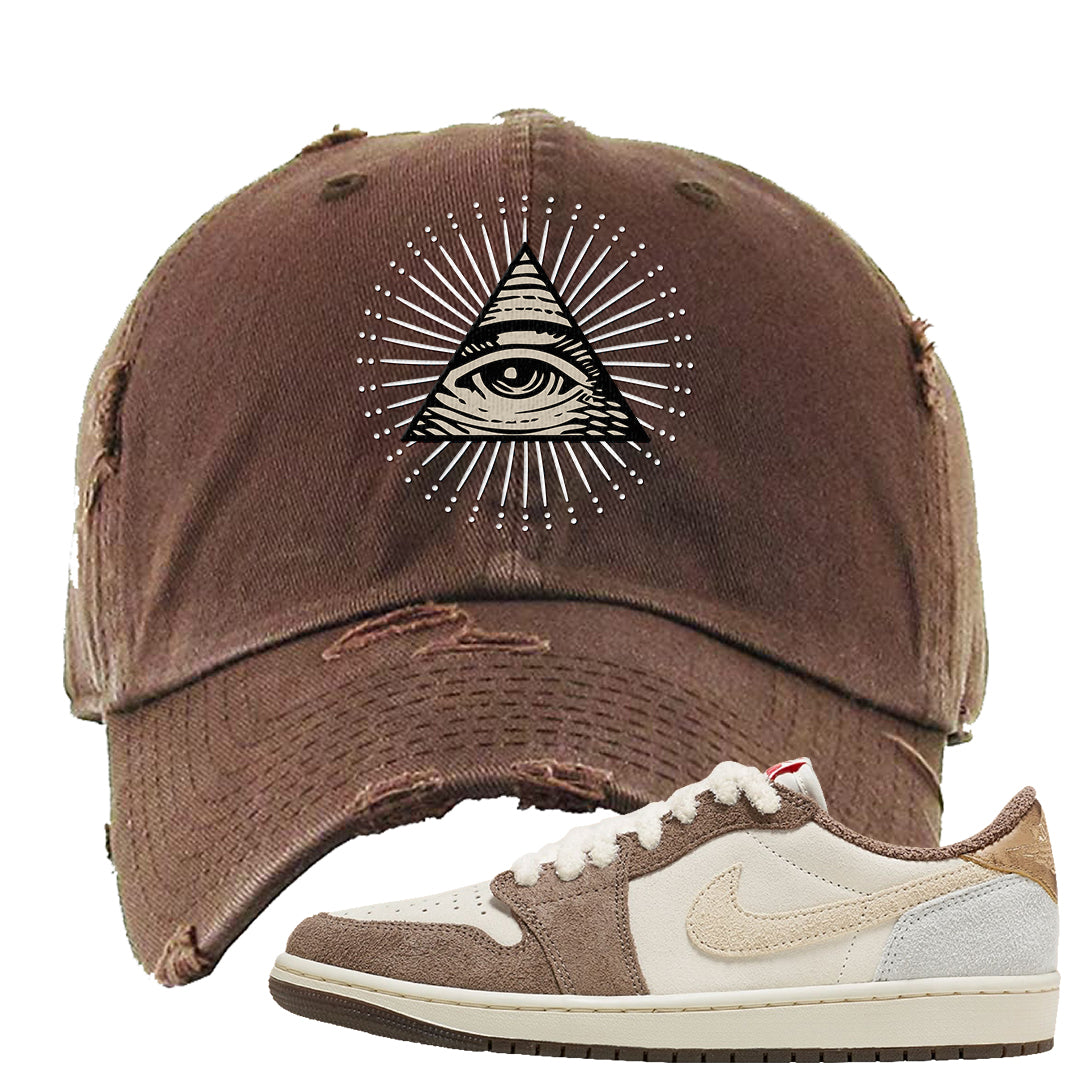 Year of the Rabbit Low 1s Distressed Dad Hat | All Seeing Eye, Brown