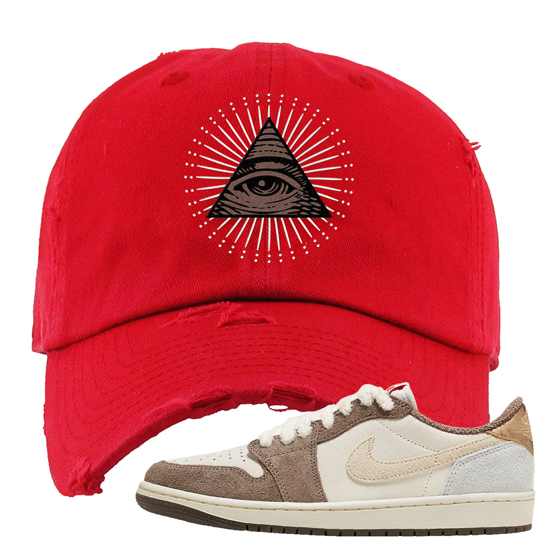 Year of the Rabbit Low 1s Distressed Dad Hat | All Seeing Eye, Red