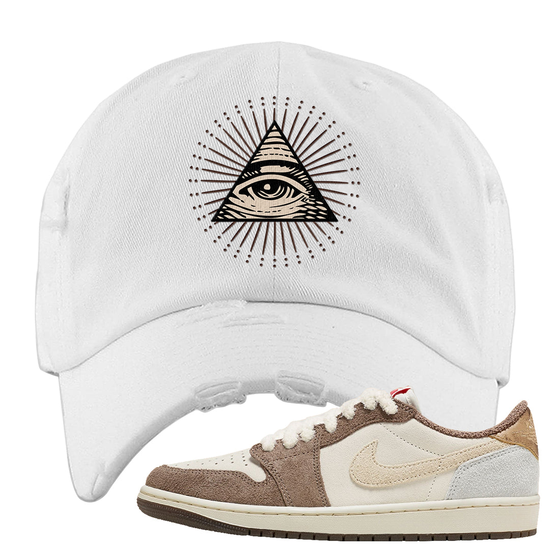 Year of the Rabbit Low 1s Distressed Dad Hat | All Seeing Eye, White