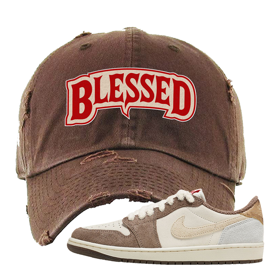 Year of the Rabbit Low 1s Distressed Dad Hat | Blessed Arch, Brown