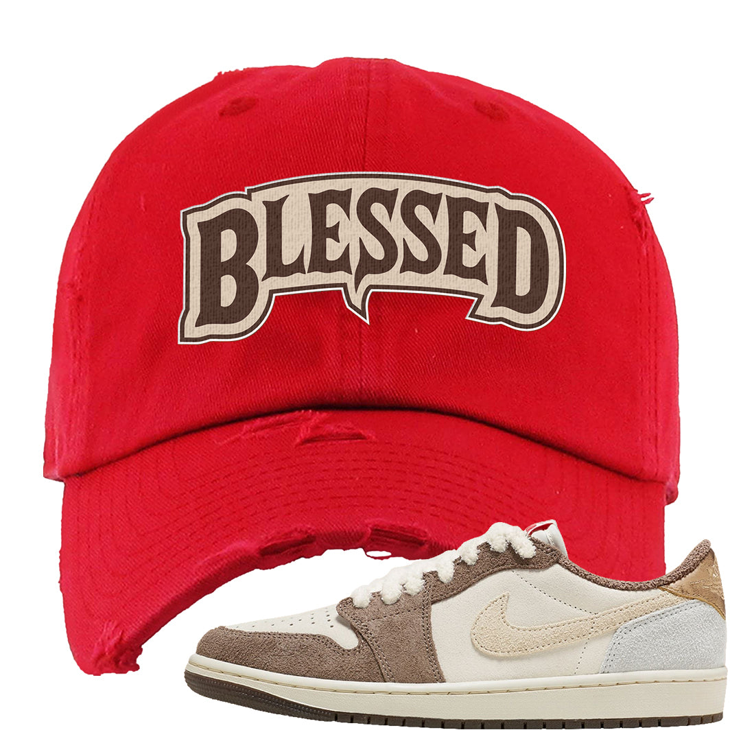 Year of the Rabbit Low 1s Distressed Dad Hat | Blessed Arch, Red