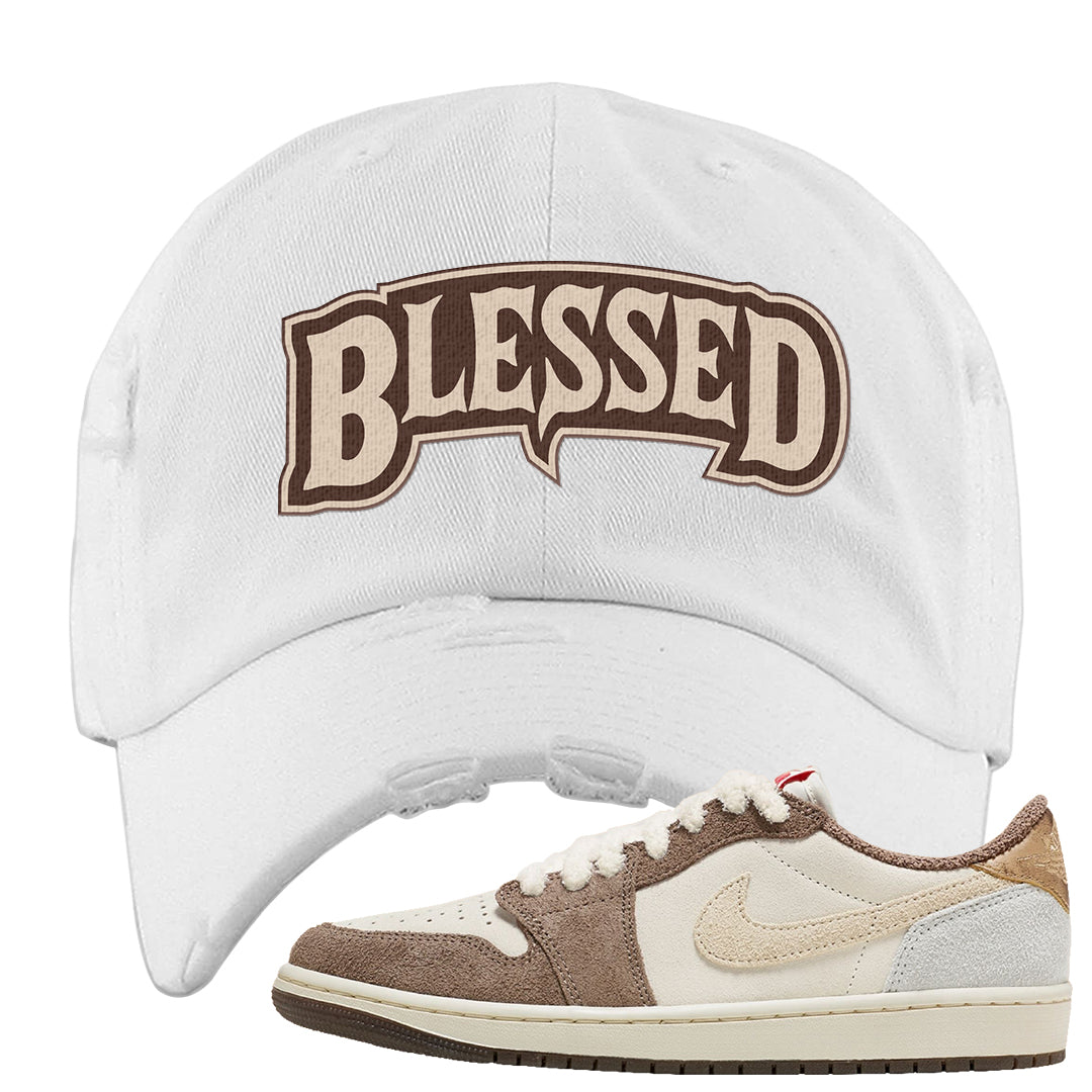 Year of the Rabbit Low 1s Distressed Dad Hat | Blessed Arch, White