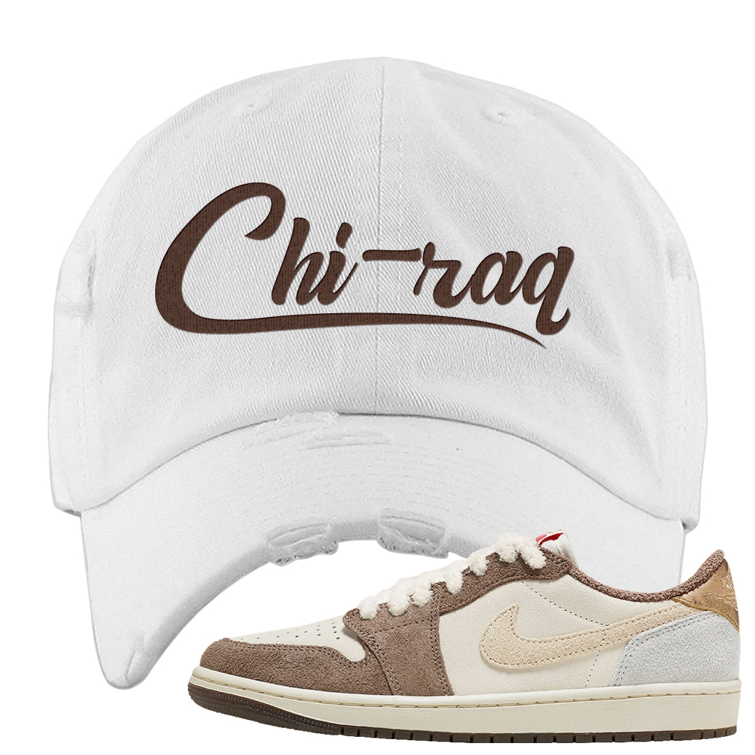 Year of the Rabbit Low 1s Distressed Dad Hat | Chiraq, White
