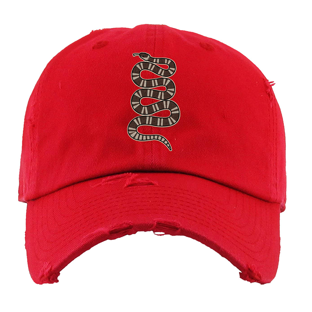 Year of the Rabbit Low 1s Distressed Dad Hat | Coiled Snake, Red