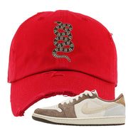 Year of the Rabbit Low 1s Distressed Dad Hat | Coiled Snake, Red