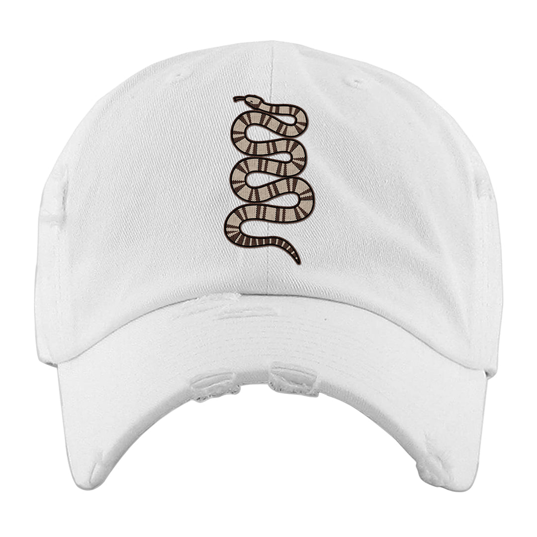 Year of the Rabbit Low 1s Distressed Dad Hat | Coiled Snake, White
