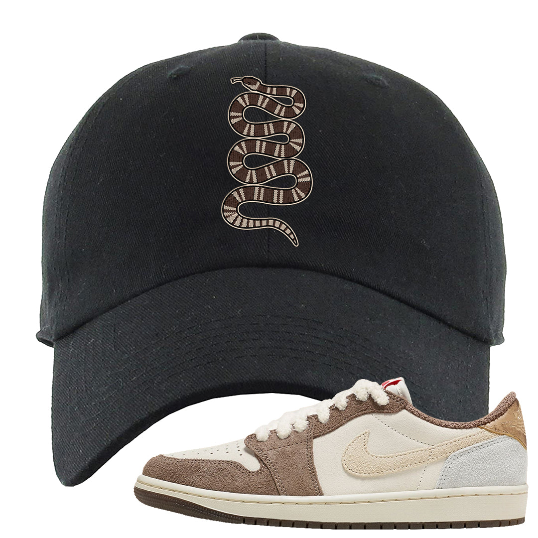Year of the Rabbit Low 1s Dad Hat | Coiled Snake, Black