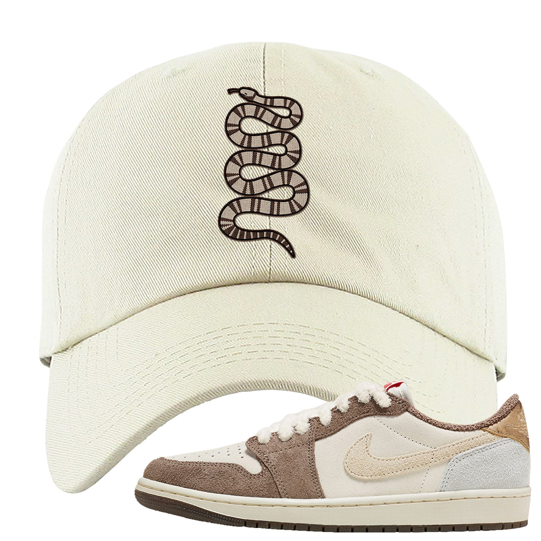 Year of the Rabbit Low 1s Dad Hat | Coiled Snake, White
