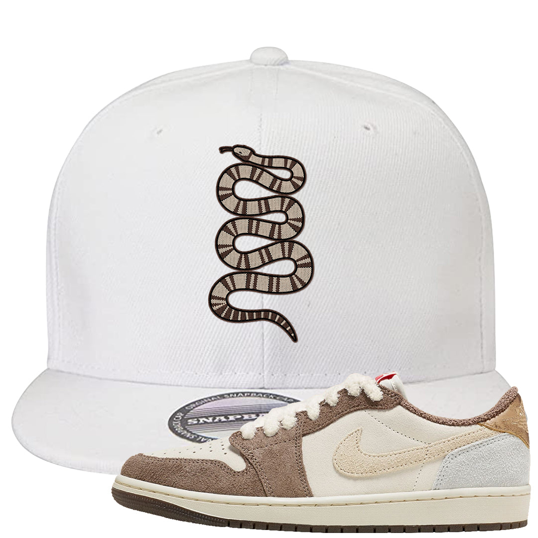Year of the Rabbit Low 1s Snapback Hat | Coiled Snake, White