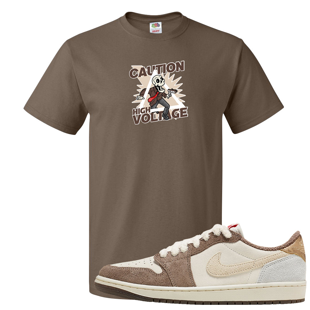 Year of the Rabbit Low 1s T Shirt | Caution High Voltage, Chocolate