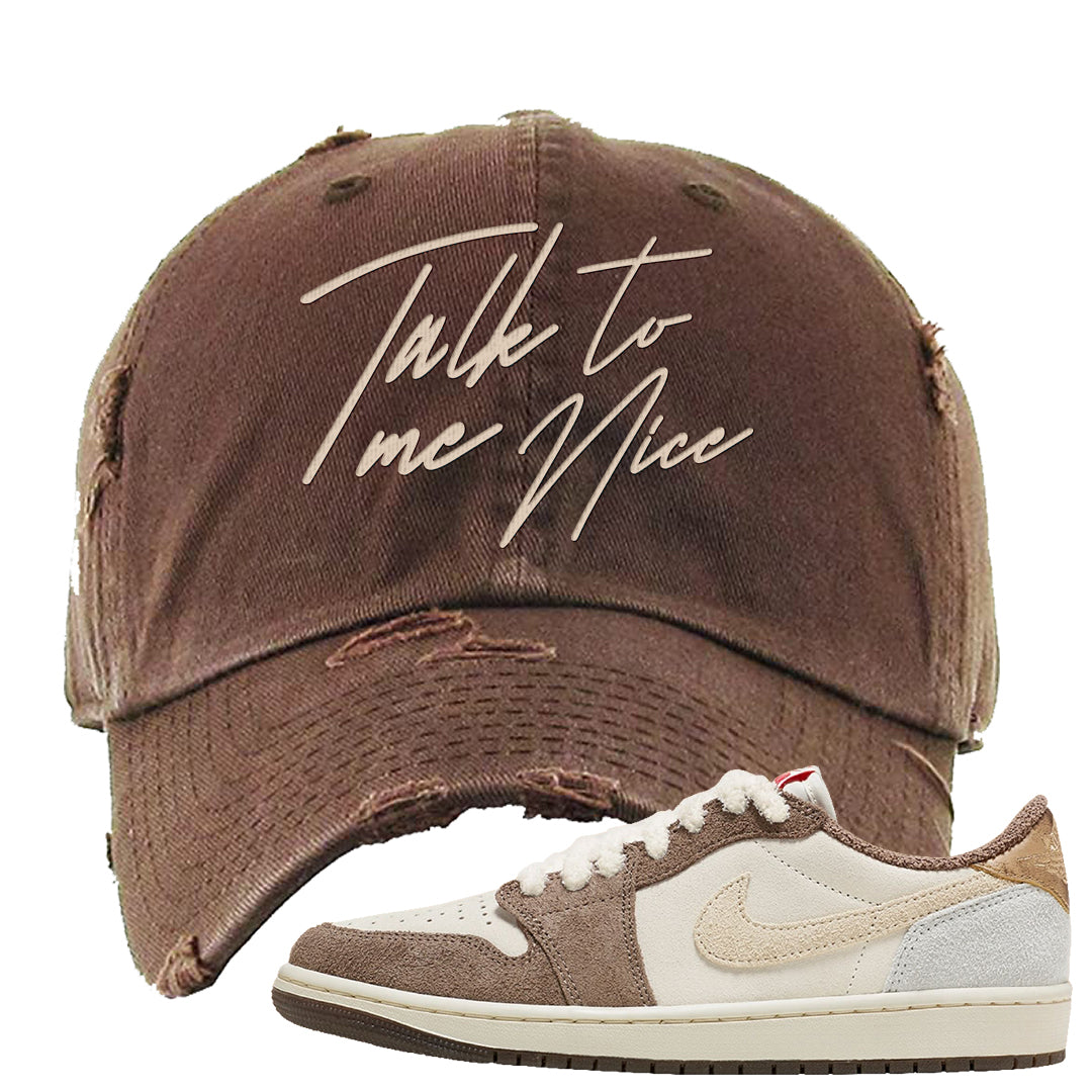 Year of the Rabbit Low 1s Distressed Dad Hat | Talk To Me Nice, Brown