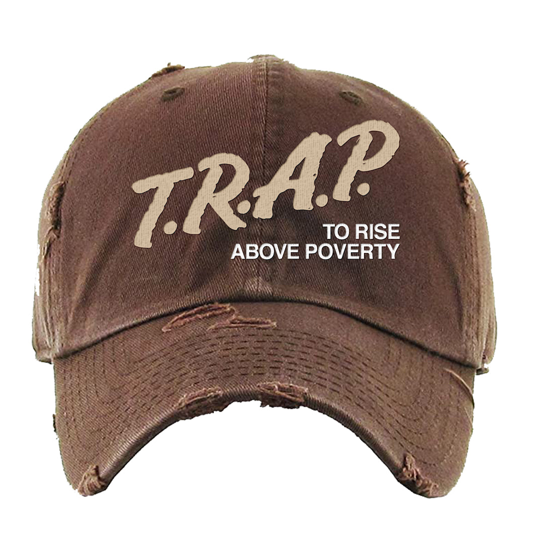 Year of the Rabbit Low 1s Distressed Dad Hat | Trap To Rise Above Poverty, Brown