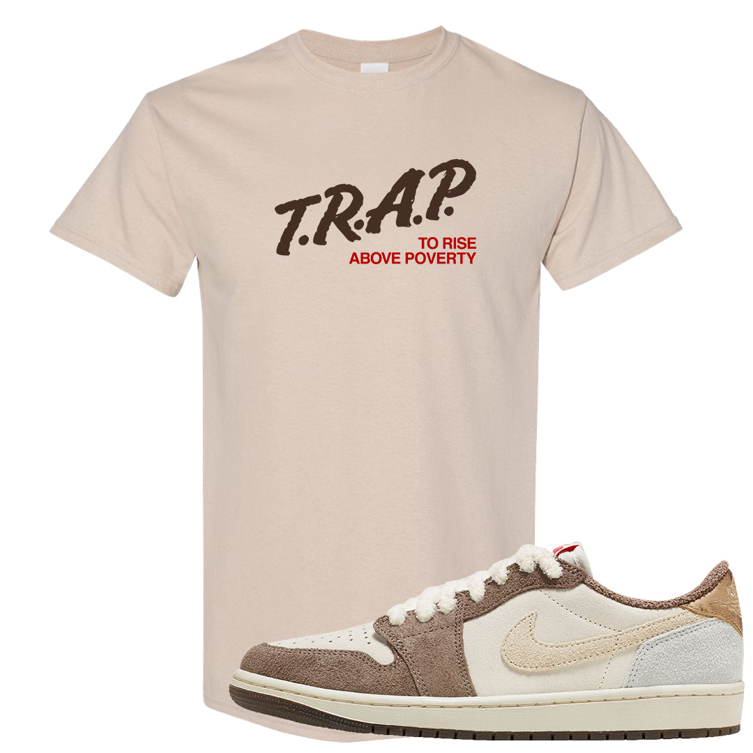 Year of the Rabbit Low 1s T Shirt | Trap To Rise Above Poverty, Sand