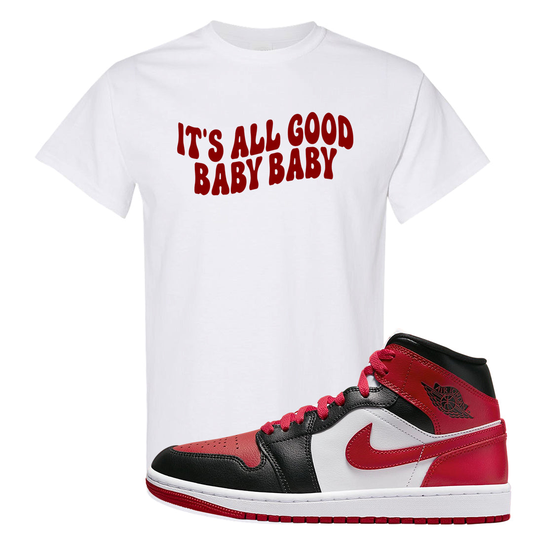 Bred Toe Mid 1s T Shirt | All Good Baby, White