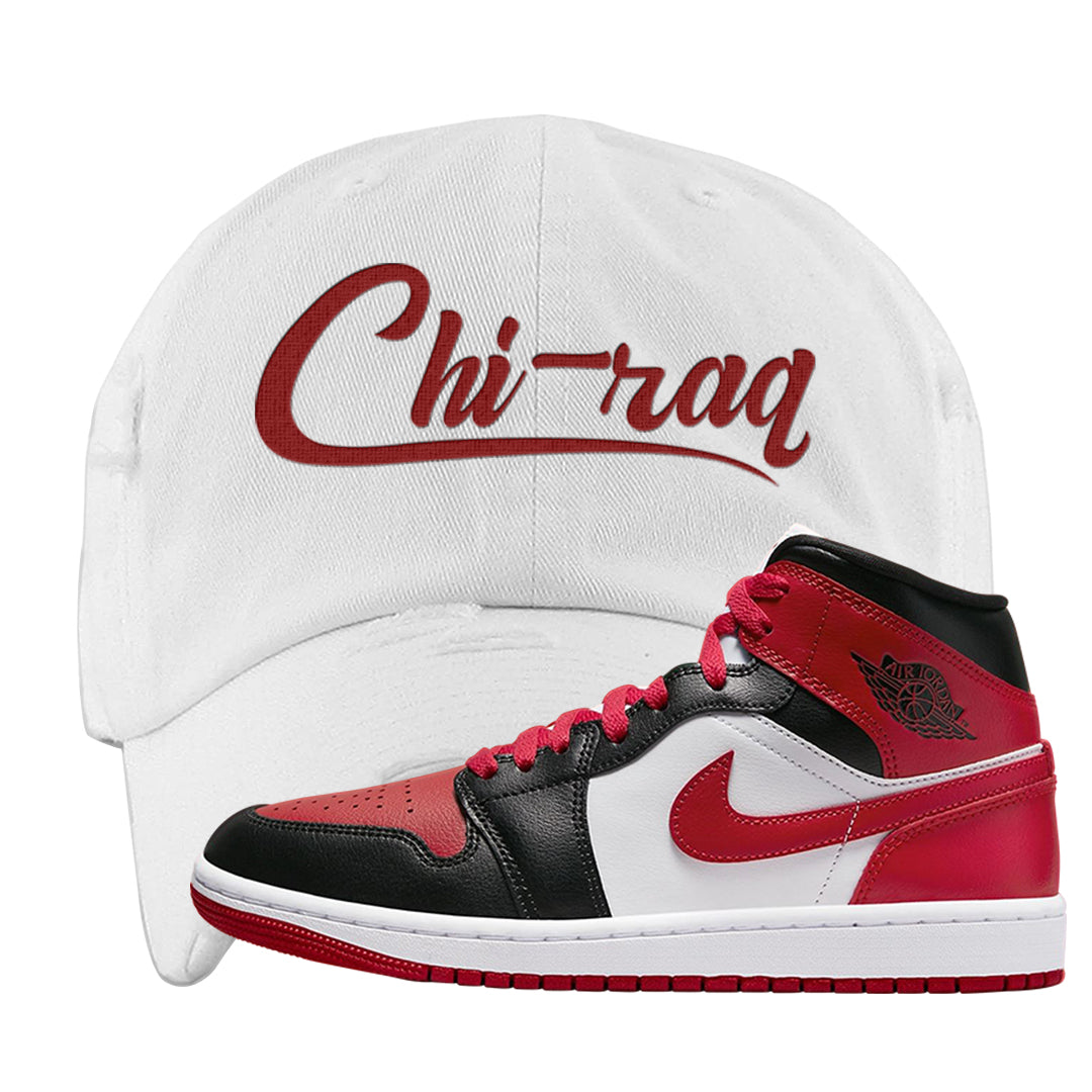 Bred Toe Mid 1s Distressed Dad Hat | Chiraq, White