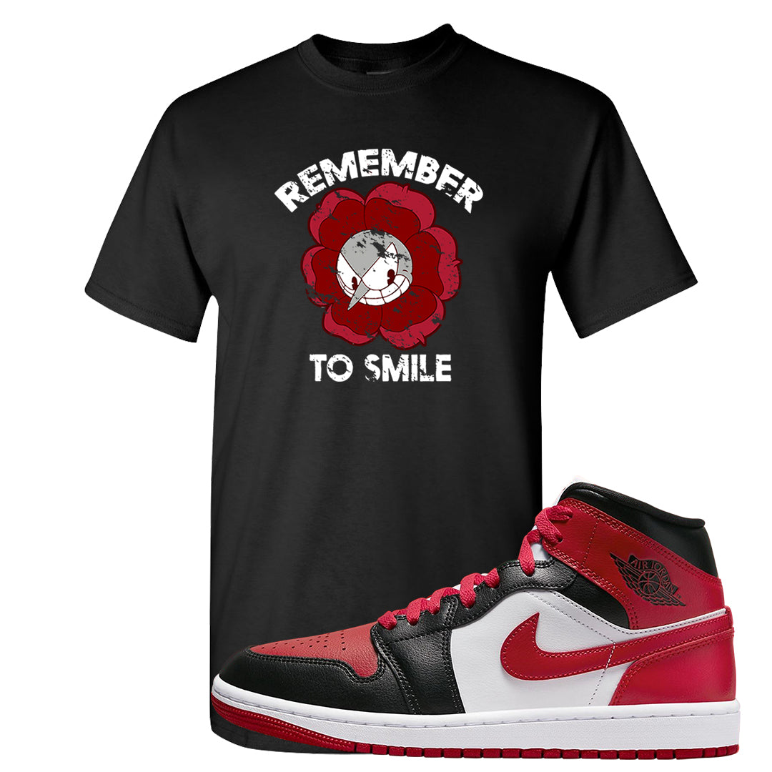 Bred Toe Mid 1s T Shirt | Remember To Smile, Black