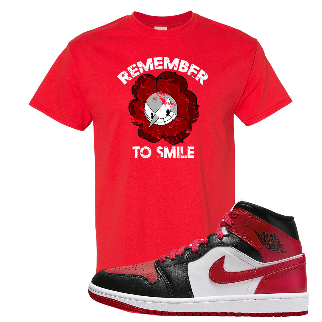 Bred Toe Mid 1s T Shirt | Remember To Smile, Red