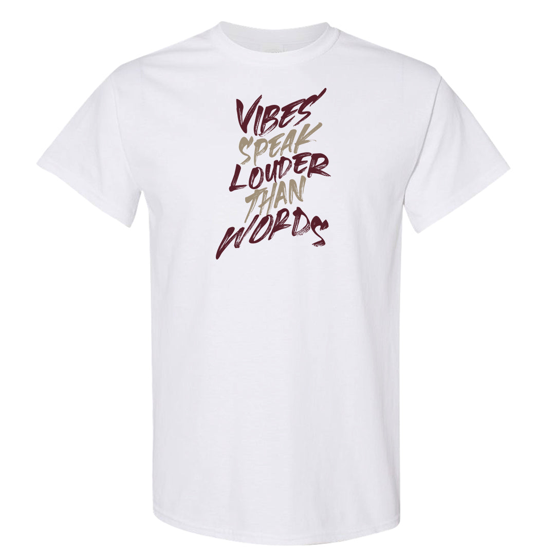 Cherrywood Sand Split Mid 1s T Shirt | Vibes Speak Louder Than Words, White
