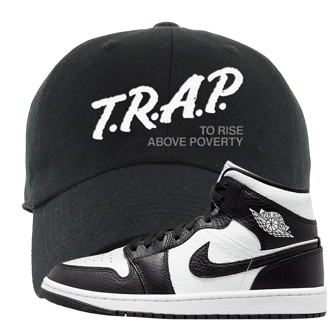 Homage Split Black White Mid 1s Dad Hat | Trap To Rise Above Poverty, Black