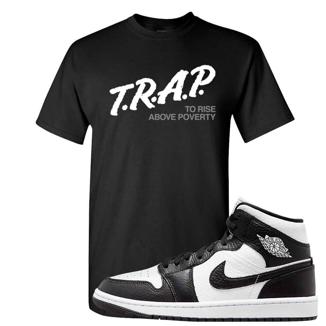 Homage Split Black White Mid 1s T Shirt | Trap To Rise Above Poverty, Black
