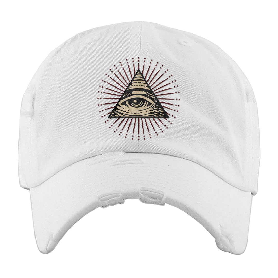Tiki Leaf Mid 1s Distressed Dad Hat | All Seeing Eye, White