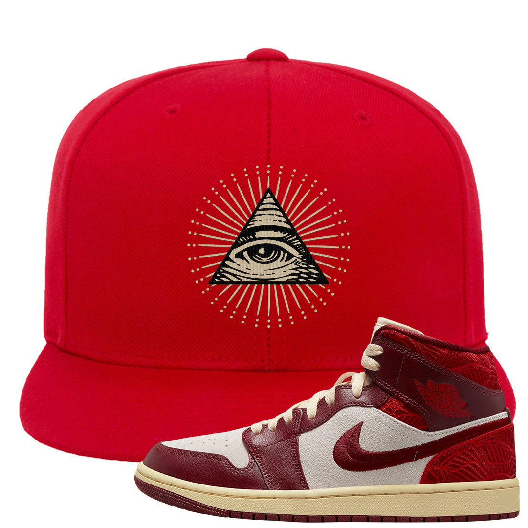 Tiki Leaf Mid 1s Snapback Hat | All Seeing Eye, Red
