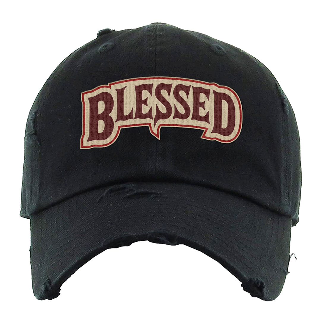 Tiki Leaf Mid 1s Distressed Dad Hat | Blessed Arch, Black