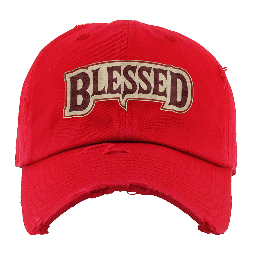 Tiki Leaf Mid 1s Distressed Dad Hat | Blessed Arch, Red